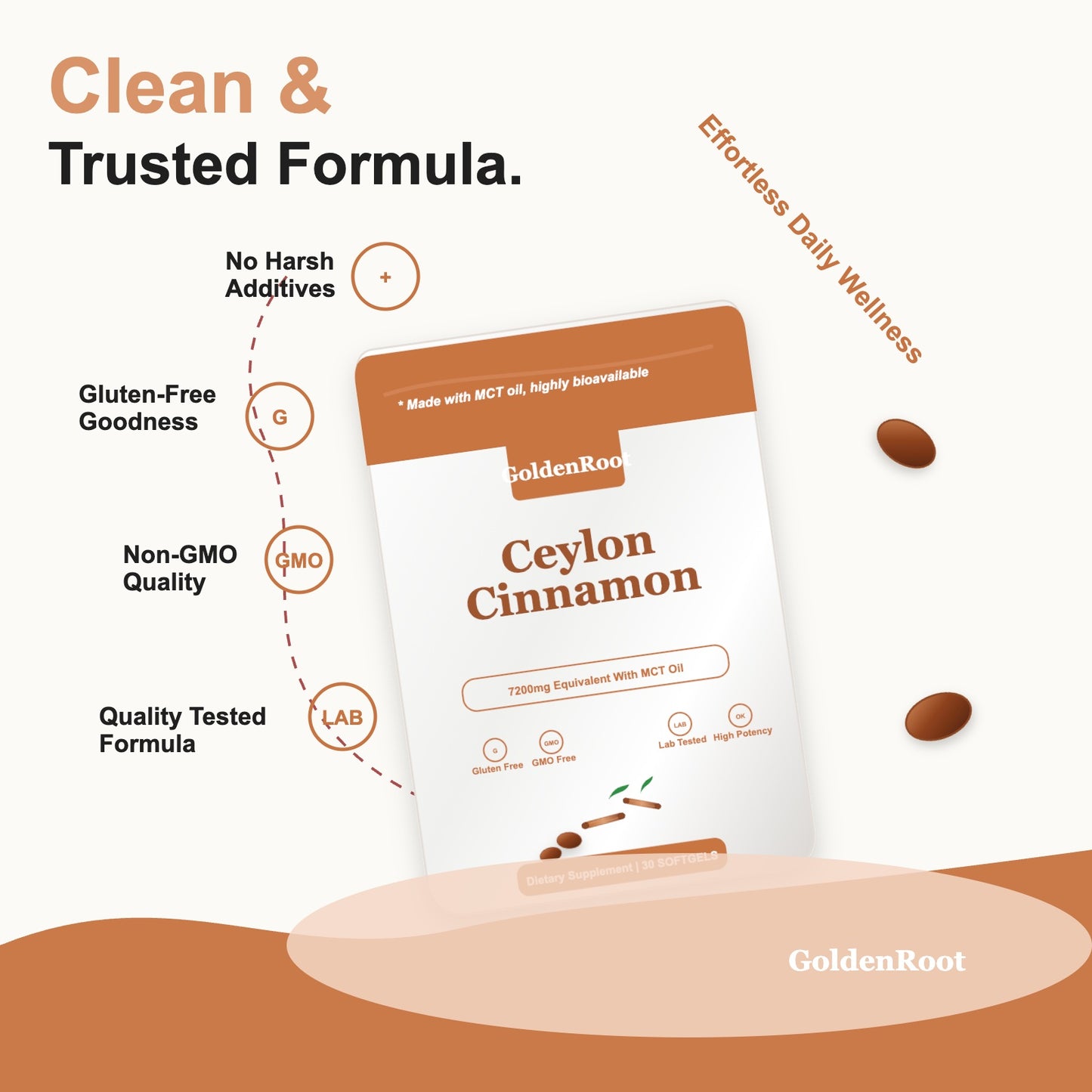GoldenRoot Ceylon Cinnamon clean and trusted formula infographic