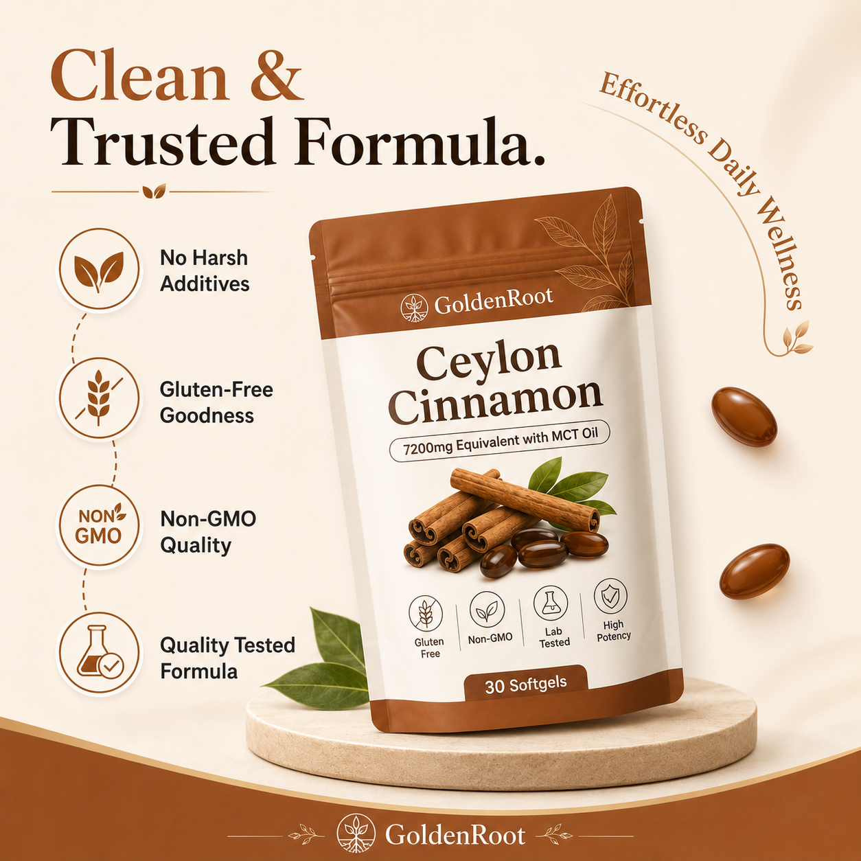 GoldenRoot Ceylon Cinnamon 7200mg Equivalent with MCT Oil